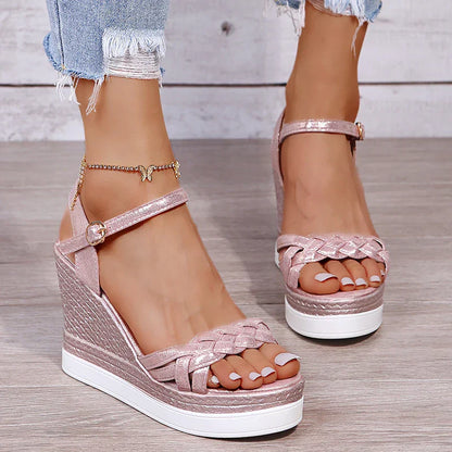 Hohe Wedges Sandalen Damen Schick