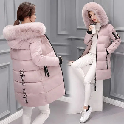 Damen Steppjacke Pelzkragen Warm mit Kapuze