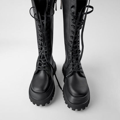 Damen Stiefel Schwarz Schnürung Hochzeitsschuhe