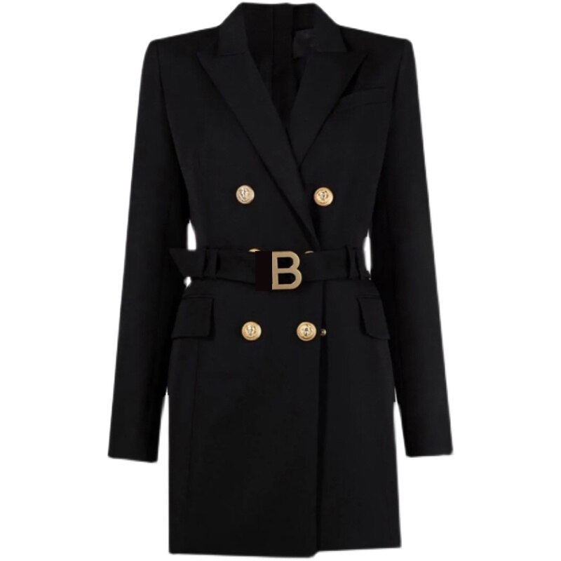 Elegantes Blazerkleid mit Taillengürtel und Knopfverzierung Damen
