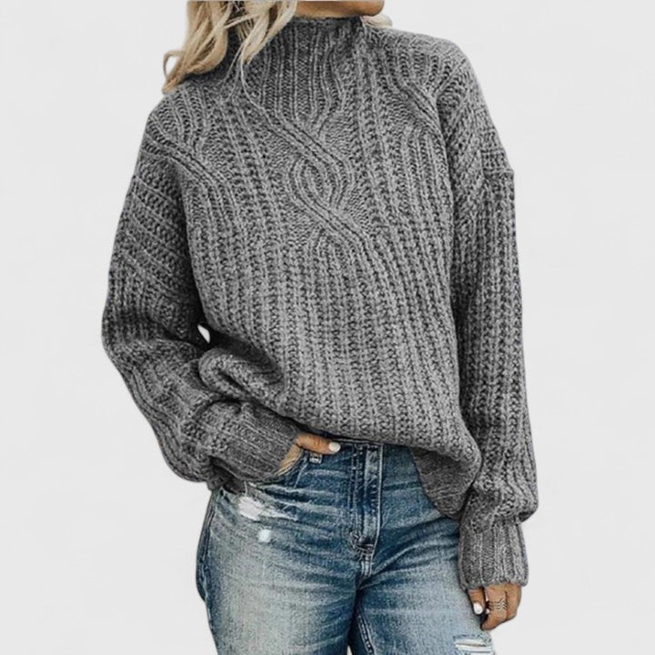Damen Pullover Langarm Gerippt Winterwarm