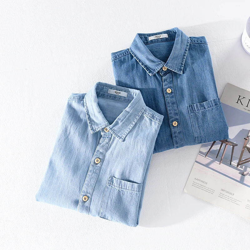 Baumwoll-Herrenhemd Denim Blau Modern