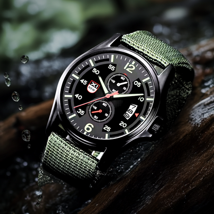 Herrenuhr Militärstil Quarz Sportuhr Schwarz