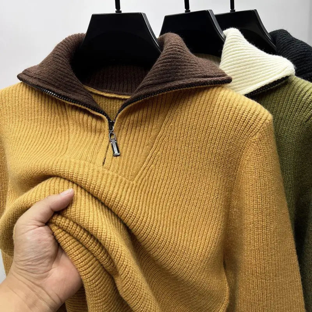 Herren Pullover Stehkragen Reißverschluss Sportlich Modern