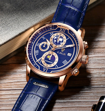 Leder Herrenuhr Chronograph Automatik Edelstahl