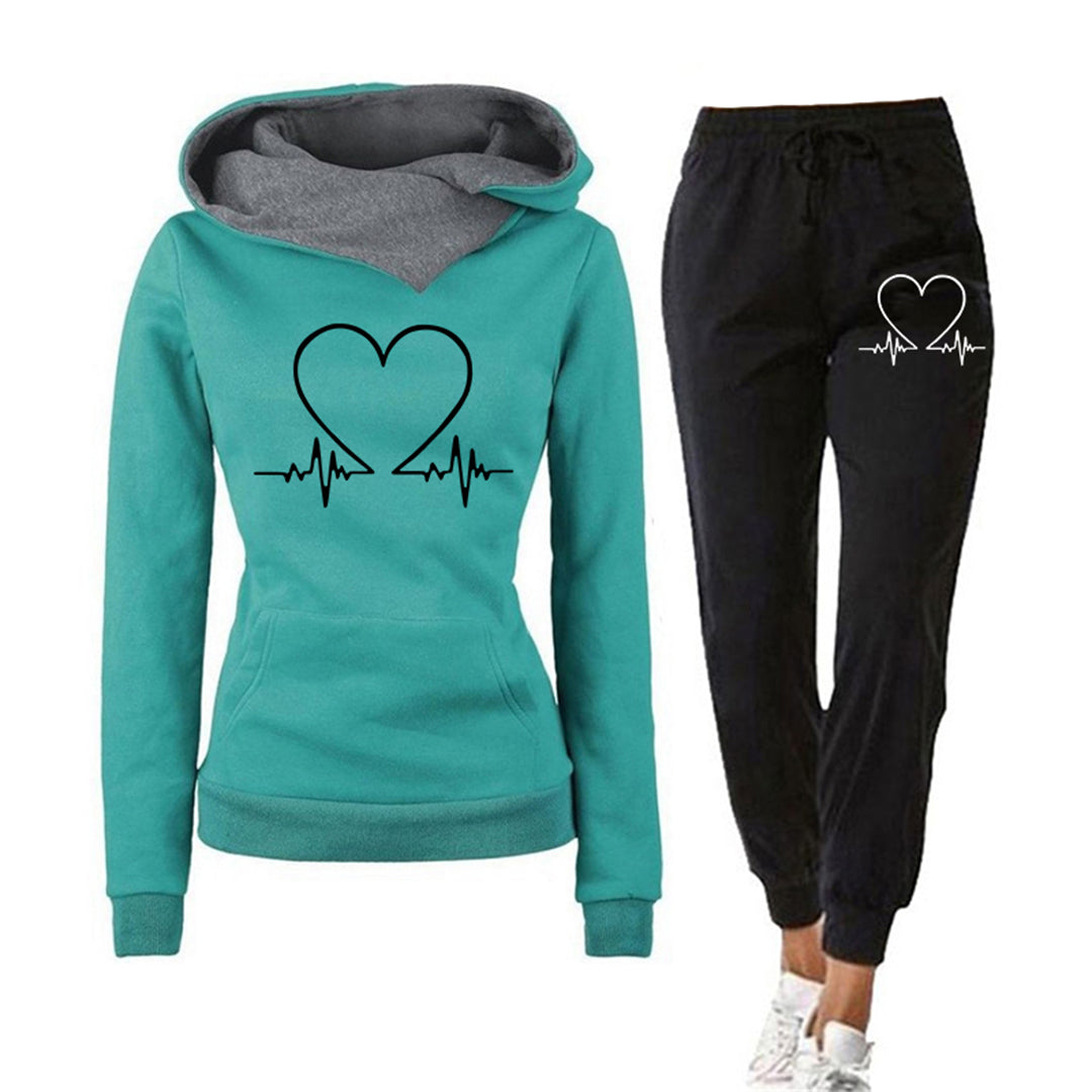 Damen Hoodie Jogginghose Set Herz Motiv
