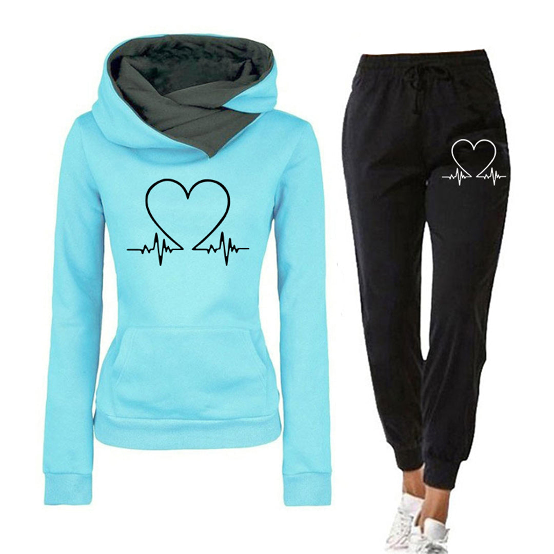 Damen Hoodie Jogginghose Set Herz Motiv