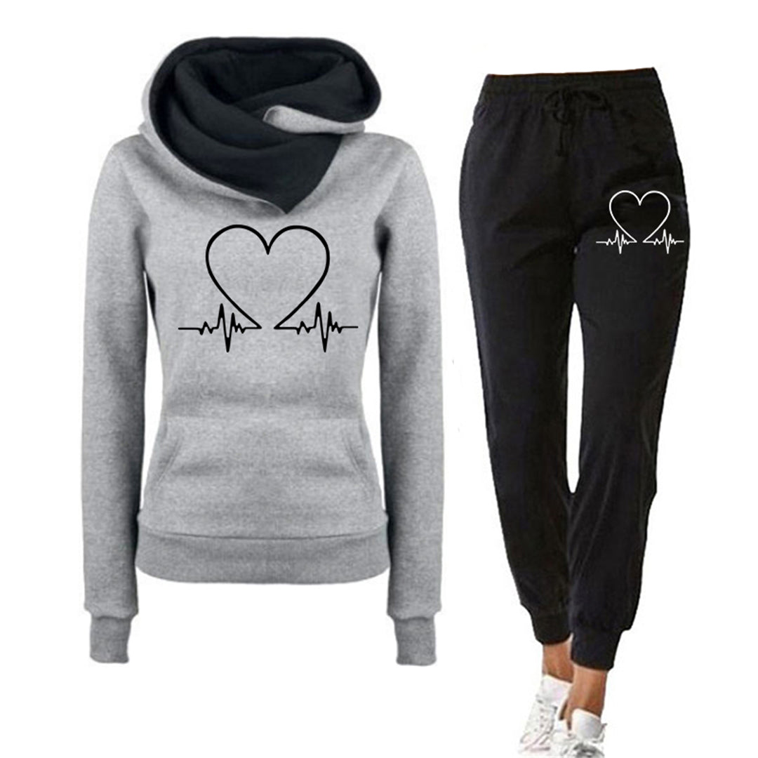 Damen Hoodie Jogginghose Set Herz Motiv