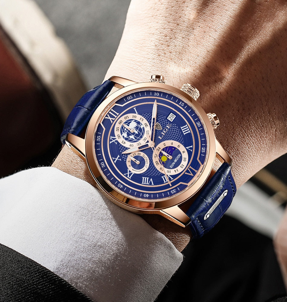 Leder Herrenuhr Chronograph Automatik Edelstahl