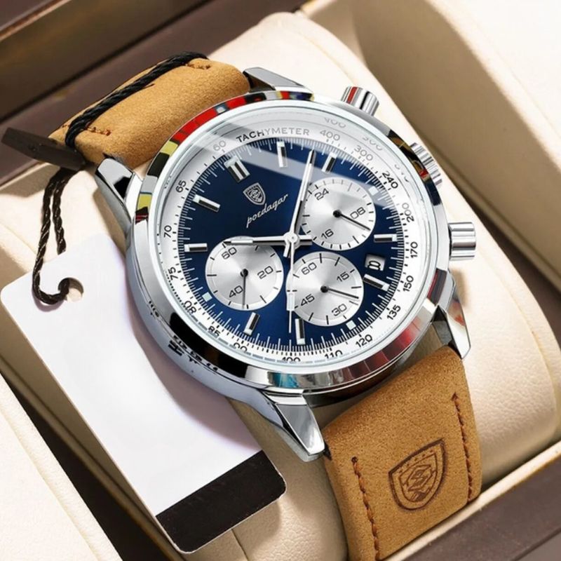 Herren Armbanduhr Chronograph Leder Automatik