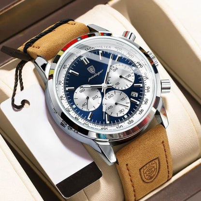 Herren Armbanduhr Chronograph Leder Automatik
