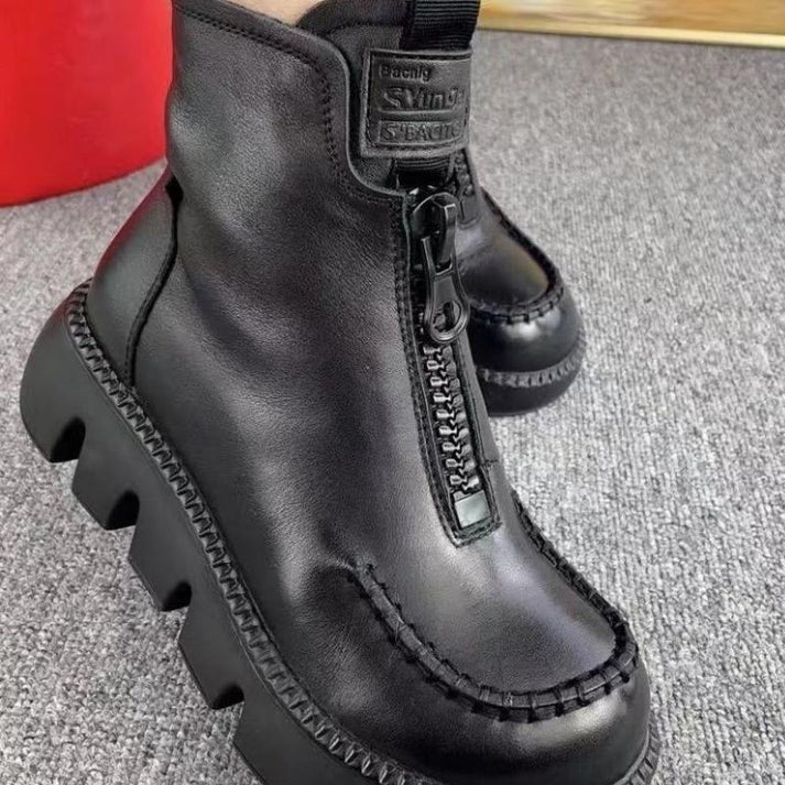 Damen Stiefel Kurz Leder Warm Schwarz Winter - BerlinGlamour