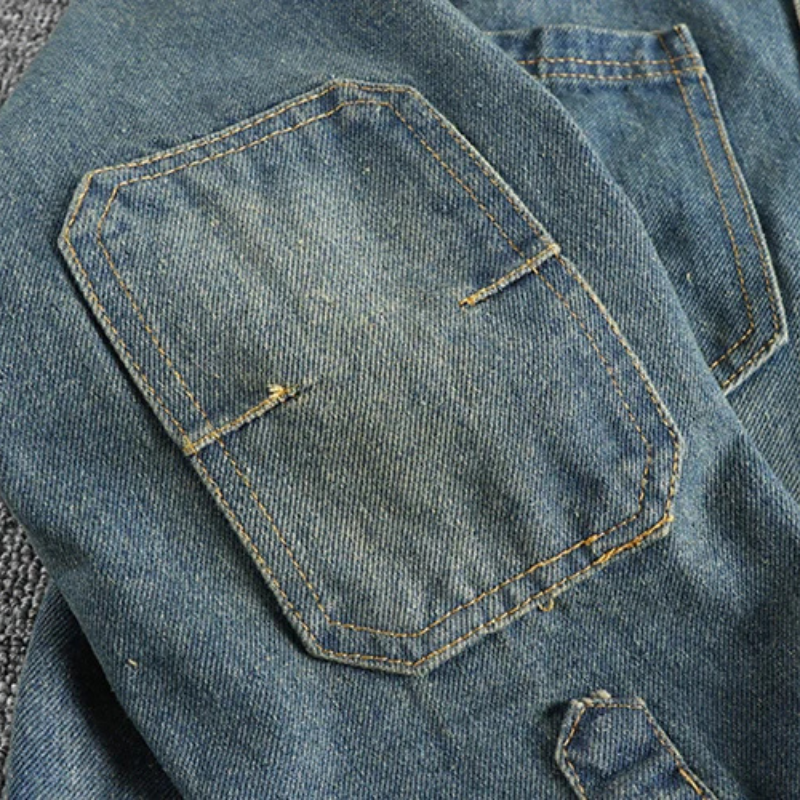 Herren Hemd Used Look Jeans Blau