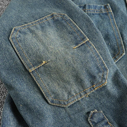 Herren Hemd Used Look Jeans Blau