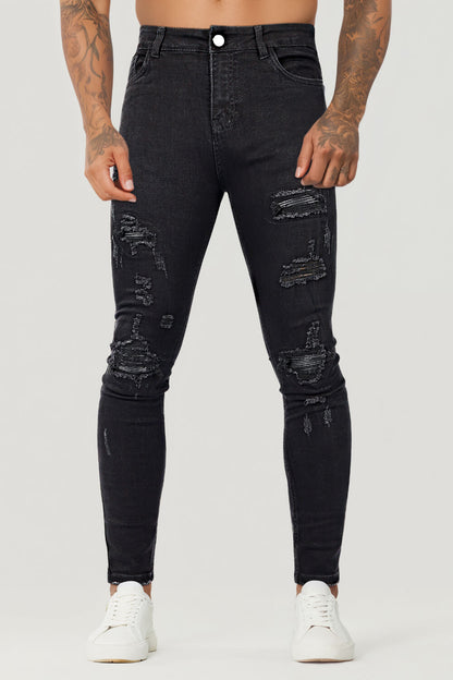 Rippen Jeans Herren Schwarz Skinny Destroyed