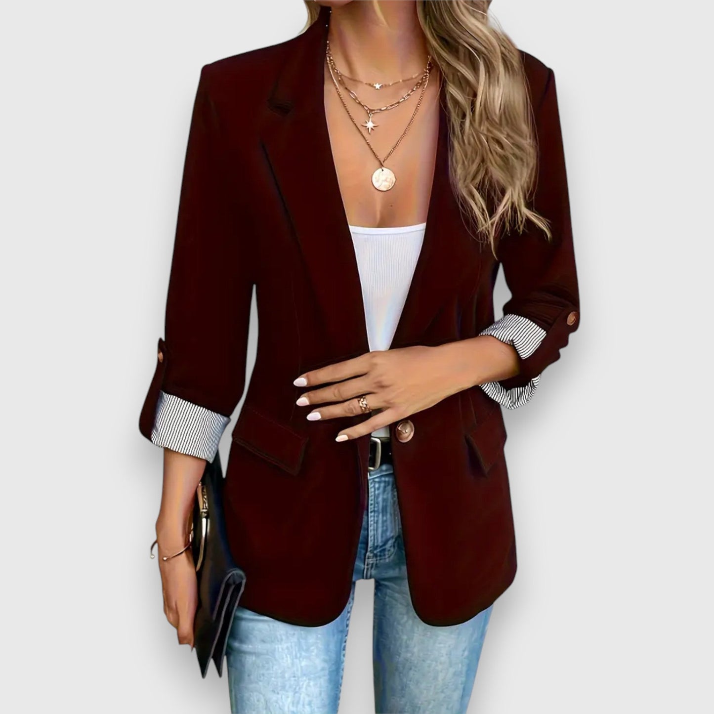 Herren Blazer Schnitt Einreiher Mit Rollierten Ärmeln Modern