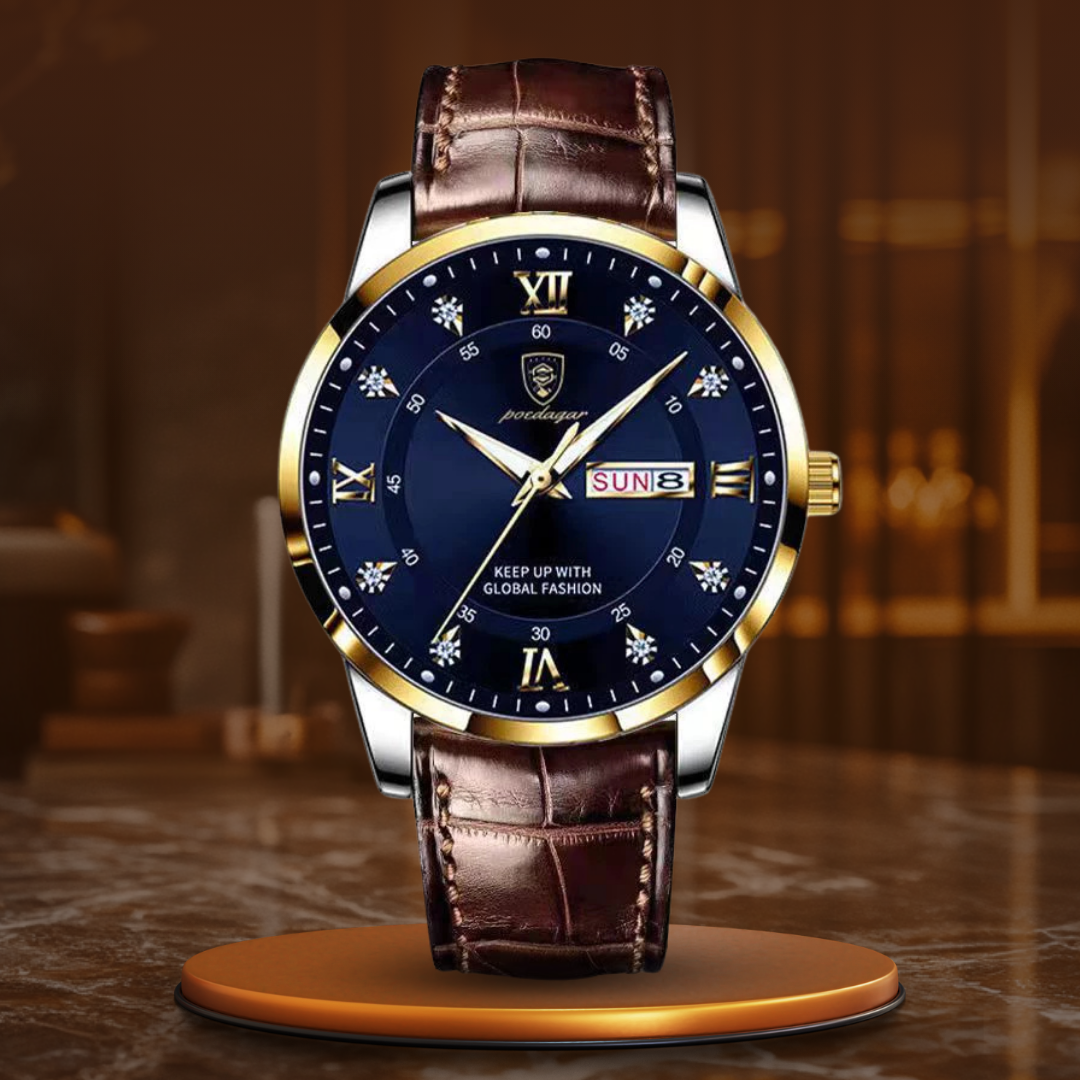 Herrenuhr Elegantes Design Lederband Schweizer Qualität