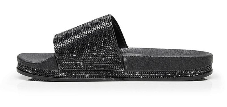 Diamant Slides Sandalen mit Kristall Besatz Glamour