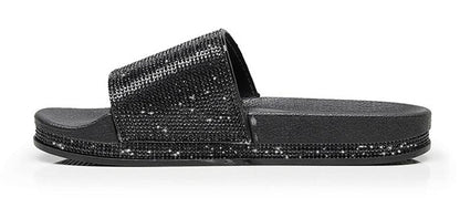 Diamant Slides Sandalen mit Kristall Besatz Glamour