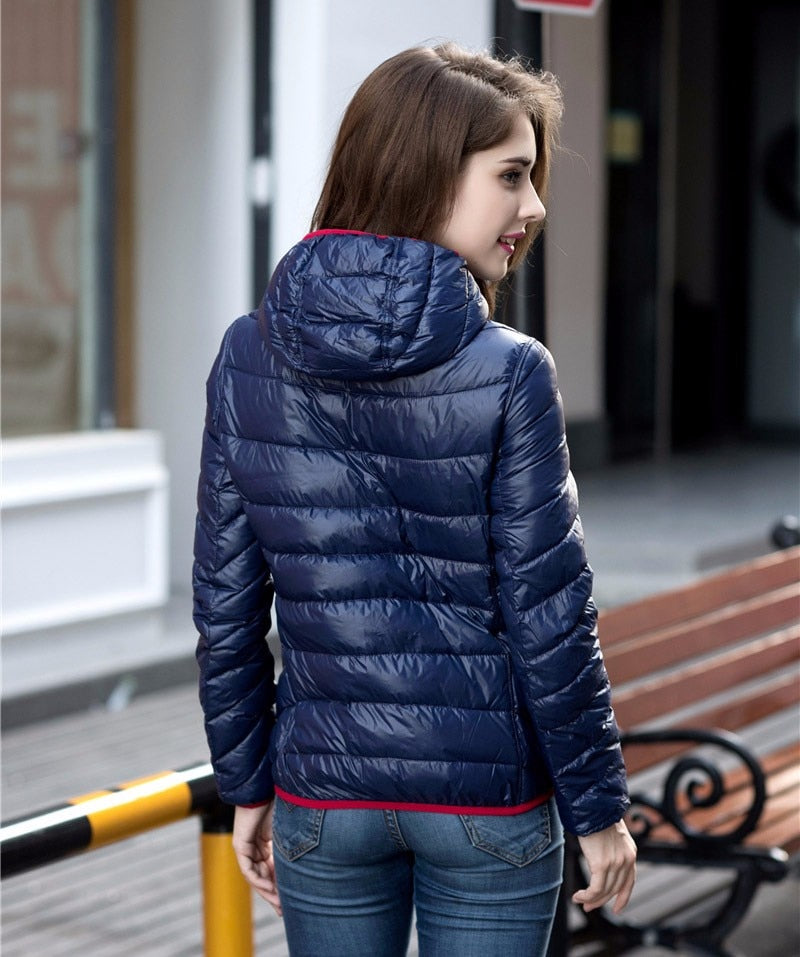 Wende-Daunenjacke Damen Leicht Warm Wasserdicht