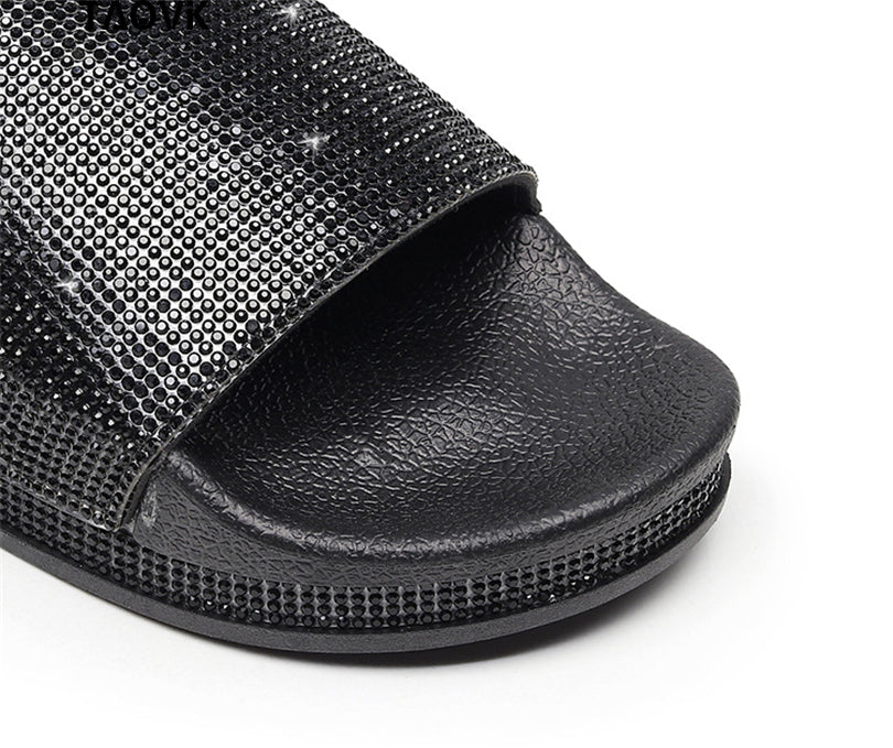 Diamant Slides Sandalen mit Kristall Besatz Glamour