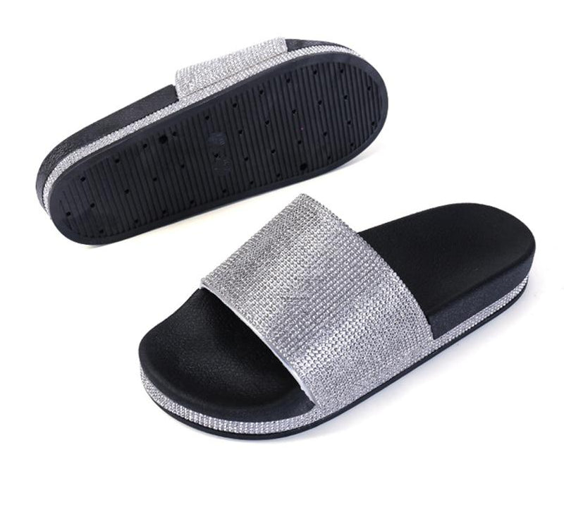 Diamant Slides Sandalen mit Kristall Besatz Glamour