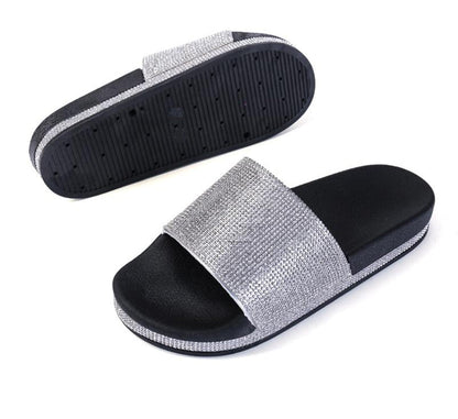 Diamant Slides Sandalen mit Kristall Besatz Glamour