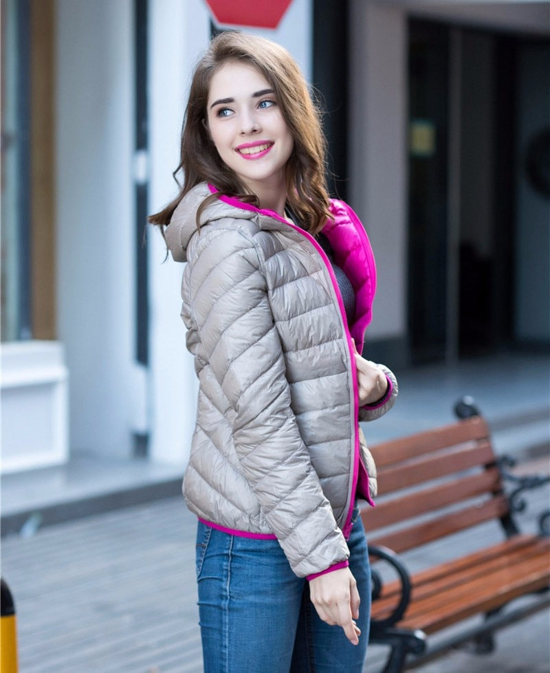 Wende-Daunenjacke Damen Leicht Warm Wasserdicht