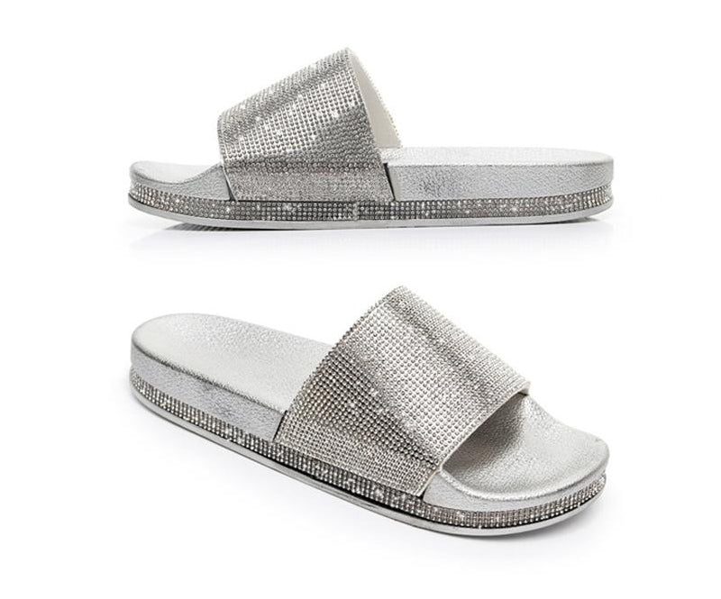 Diamant Slides Sandalen mit Kristall Besatz Glamour