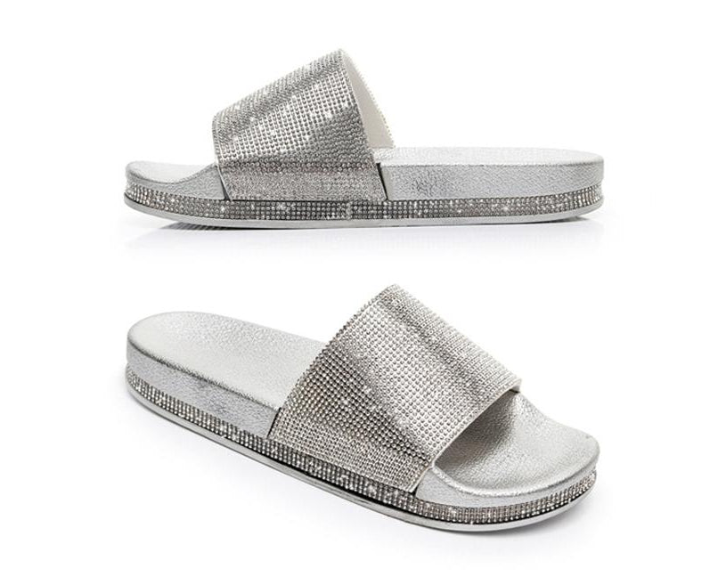 Diamant Slides Sandalen mit Kristall Besatz Glamour