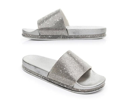 Diamant Slides Sandalen mit Kristall Besatz Glamour