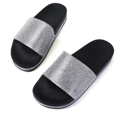 Diamant Slides Sandalen mit Kristall Besatz Glamour