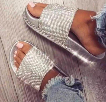 Diamant Slides Sandalen mit Kristall Besatz Glamour
