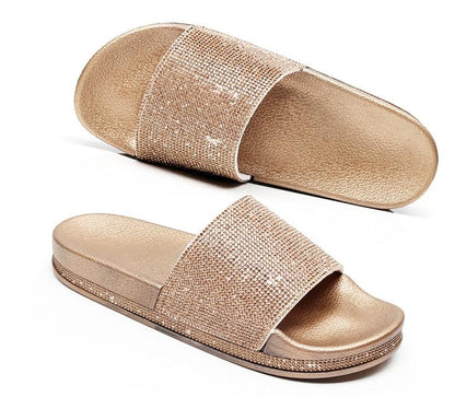 Diamant Slides Sandalen mit Kristall Besatz Glamour