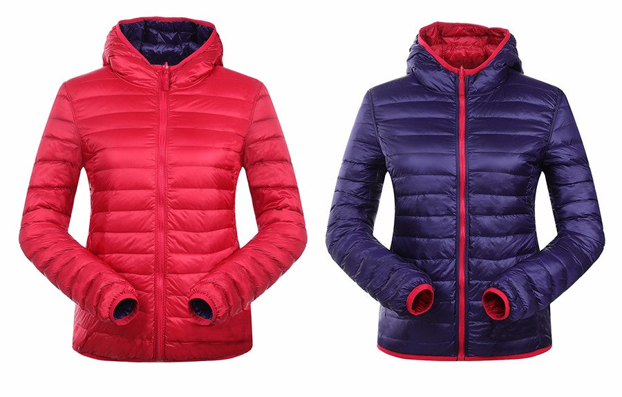 Wende-Daunenjacke Damen Leicht Warm Wasserdicht