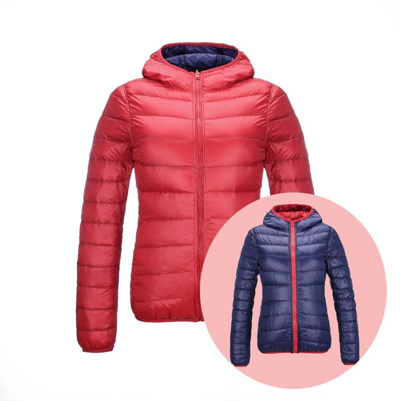 Wende-Daunenjacke Damen Velmora in Rot und Dunkelblau
