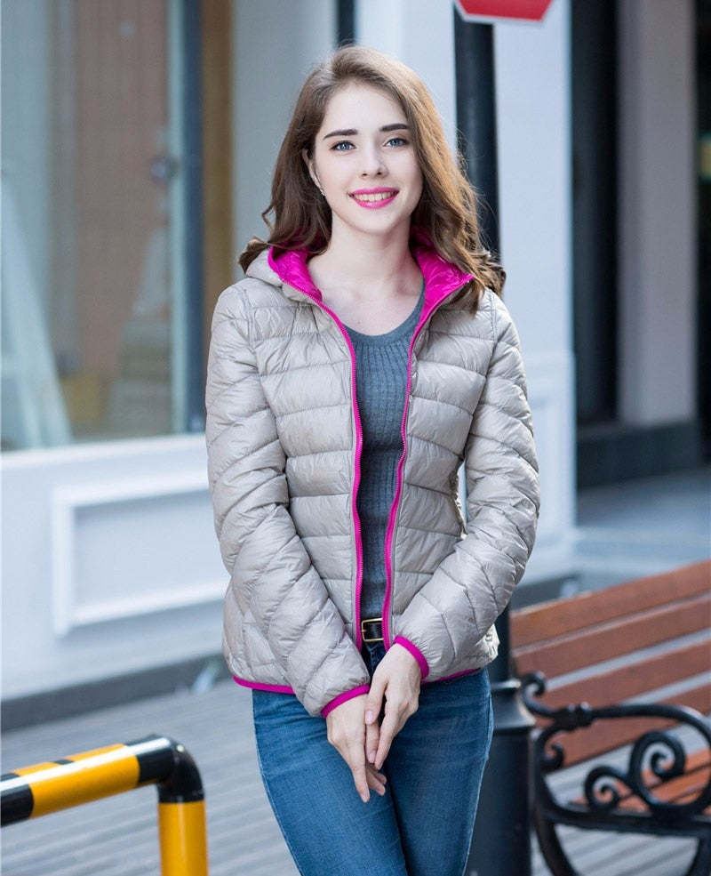 Wende-Daunenjacke Damen Leicht Warm Wasserdicht