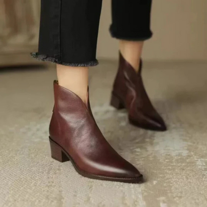 Damen Stiefelette Leder Elegant Blockabsatz Schuhe