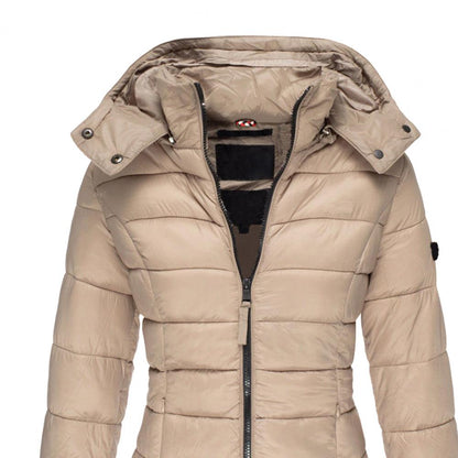 Aurelia Steppjacke in Khaki – mit Kapuze und Reißverschluss