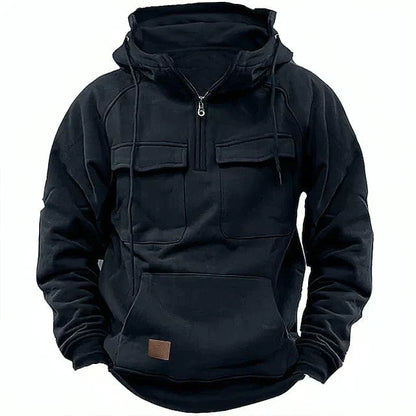 Halb-Reißverschluss-Hoodie – Pullover – Kängurutasche – Cargo-Hoodie – Herren-Hoodie-Dunkelblau-XS-Chaps Herrenmode