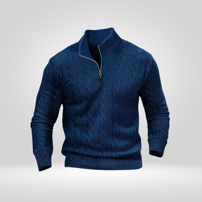 Halb-Reißverschluss-Pullover – Herren-Pullover mit Zopfmuster und Viertel-Reißverschluss-Blau-S-Chaps Herrenmode