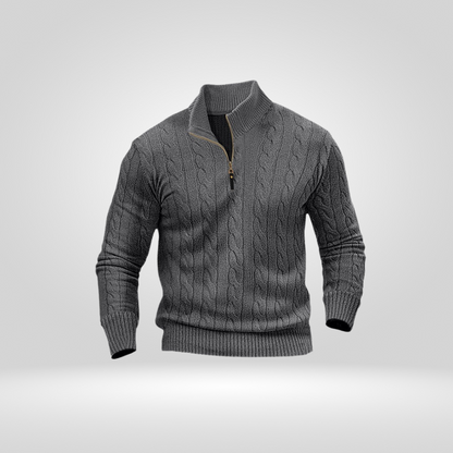 Halb-Reißverschluss-Pullover – Herren-Pullover mit Zopfmuster und Viertel-Reißverschluss-Grau-S-Chaps Herrenmode