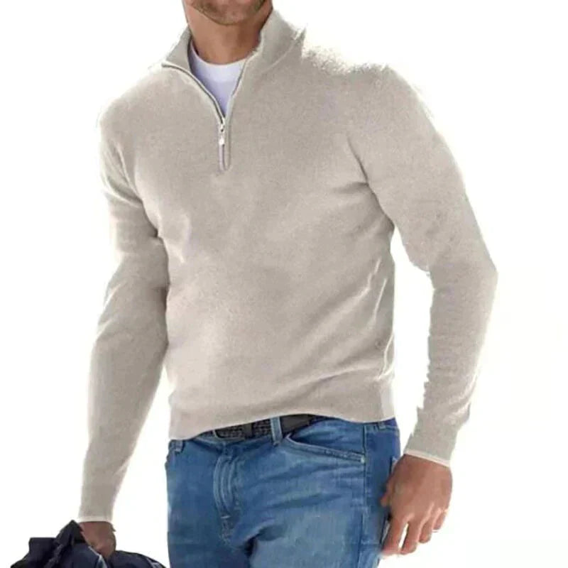 Halb-Reißverschluss-Pullover | Langarm | Warm | Strickpullover | Herrenpullover-Aprikose-XS-Chaps Herrenmode