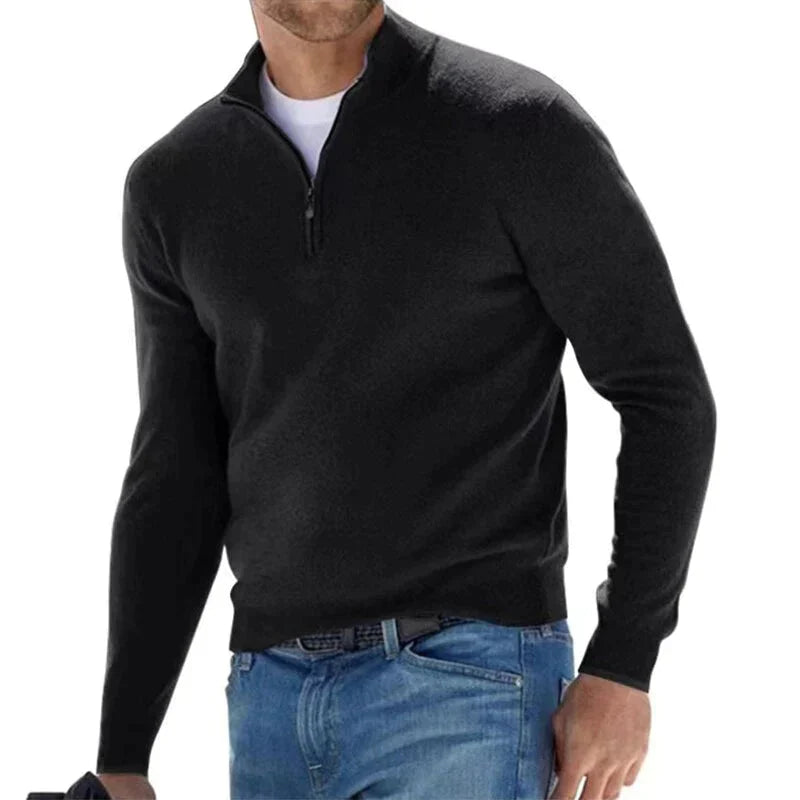 Halb-Reißverschluss-Pullover | Langarm | Warm | Strickpullover | Herrenpullover-Schwarz-XS-Chaps Herrenmode