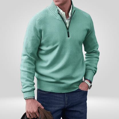 Halb-Reißverschluss-Pullover – Strickpullover mit Viertel-Reißverschluss für Herren-Grün-M-Chaps Herrenmode