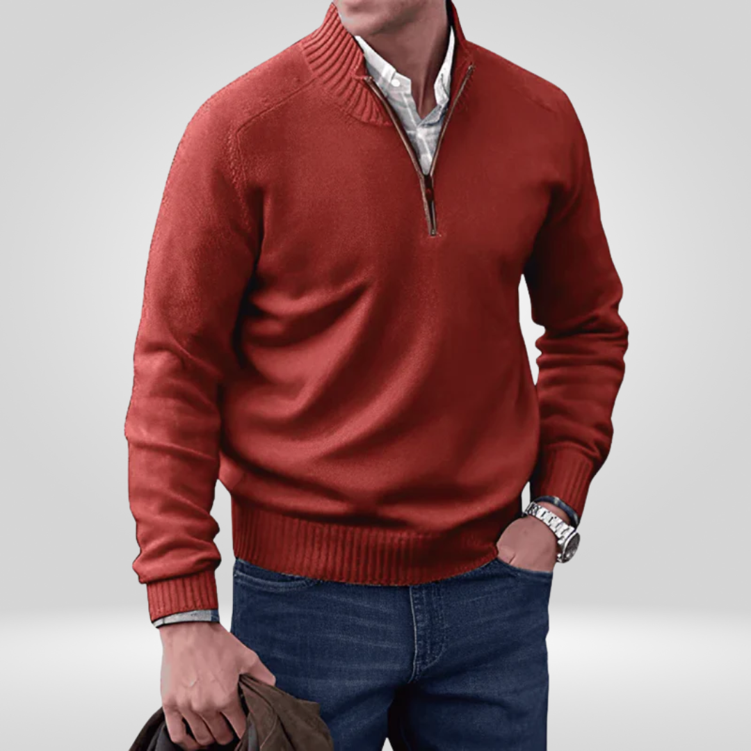 Halb-Reißverschluss-Pullover – Strickpullover mit Viertel-Reißverschluss für Herren-Rot-M-Chaps Herrenmode