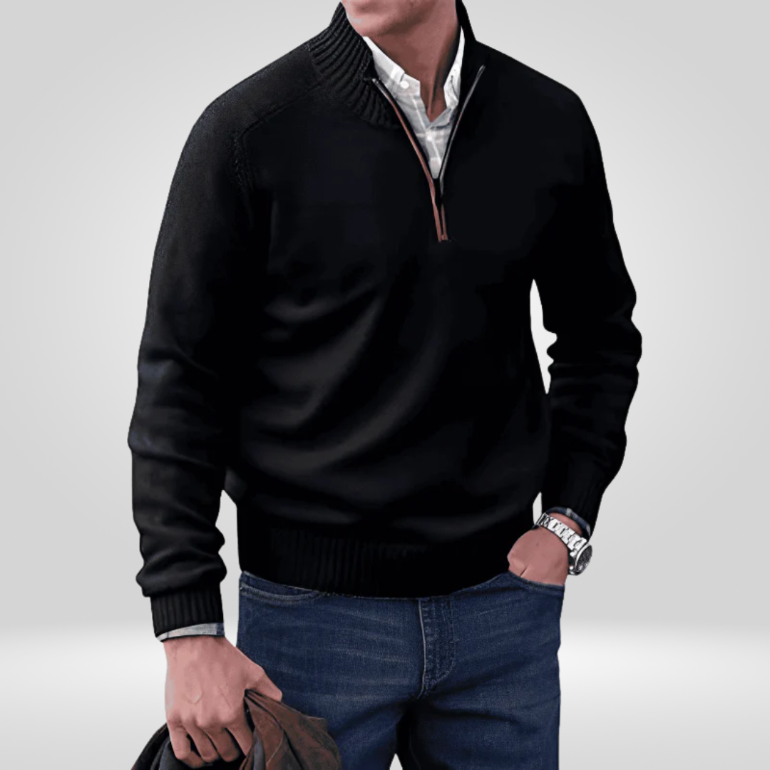 Halb-Reißverschluss-Pullover – Strickpullover mit Viertel-Reißverschluss für Herren-Schwarz-M-Chaps Herrenmode