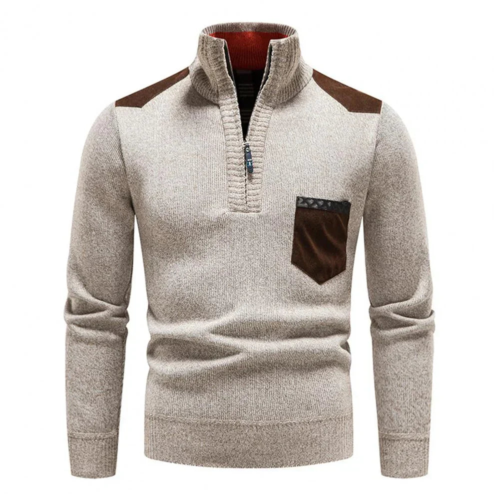 Halb-Reißverschluss-Pullover – Strickpullover mit Viertel-Reißverschluss für Männer-Beige-M-Chaps Herrenmode