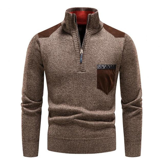 Halb-Reißverschluss-Pullover – Strickpullover mit Viertel-Reißverschluss für Männer-Braun-M-Chaps Herrenmode