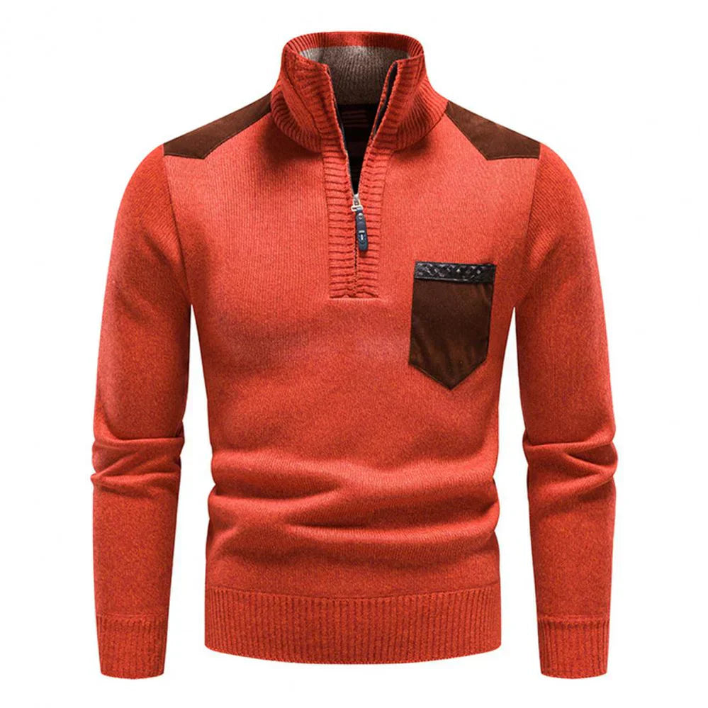 Halb-Reißverschluss-Pullover – Strickpullover mit Viertel-Reißverschluss für Männer-Orange-M-Chaps Herrenmode